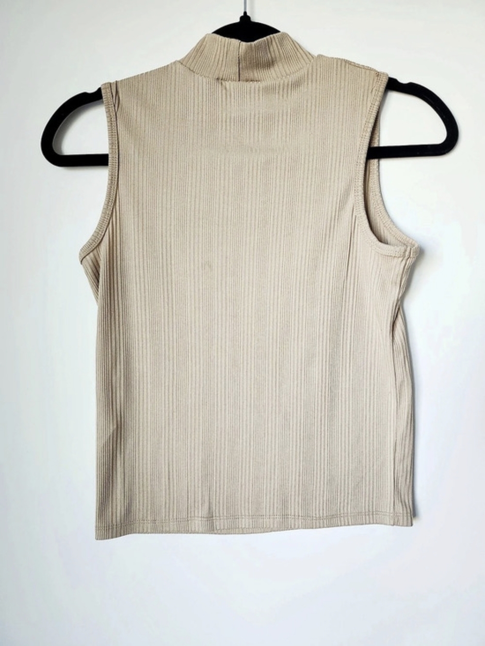 Beige Ribbed Mock Neck Tank Top - Picture 3 of 5